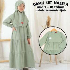 gamis set nazela putih anak set hijab gamis manasik 2-10 tahun gamis sekolah putih satu set kerudung