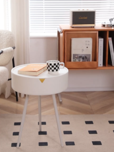 Side table with storage basket bedside round table sofa side table