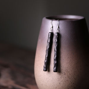 Handmade Long Rectangle Black Ebony Simple Earrings Elegant Womens Long Style Ear Jewelry Retro Wood Fresh Design Fashionable Accessories