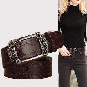 Women Belts Waist Belt Ladies Casual Waistband Alloy Pin Buckle Belts Genuine Leather Belts Women’s Waist Belt Adjustable Length Dress Belt Vintage Jeans Belt for Women Girls