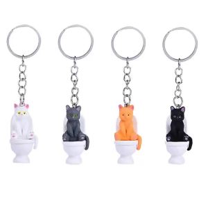 WHPHous | Novelty Cat Keychain Funny Toilet Shape PVC Material Multiple Color for Cat Fans Purse Car Decor Accessory