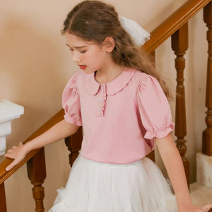 Little Naive | Elegant Short Sleeve Ruffle Hem Bubble Sleeves T-Shirt