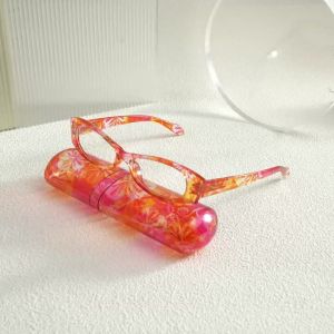 cabecade | Floral Print Reading Glasses for Women Lightweight Spring Hinge Presbyopic Eyewear with Matching Portable Pocket Tube Case