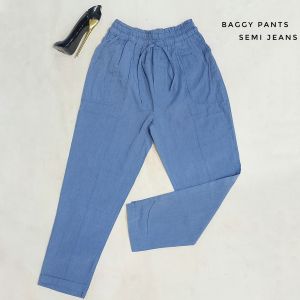 Celana Baggy Semi Jeans Highwaist BB 30-60Kg Matt Cotton Semi Jeans Blue Celana Panjang Wanita Baggy