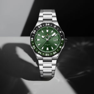 NAVIFORCE นาฬิกาควอตซ์สำหรับผู้ชายของแท้เคสตัวเลขอารบิกสแตนเลสสายเหล็กตัวชี้3ATM เรืองแสงกันน้ำนาฬิกาเครื่องประดับแฟชั่นลำลองของผู้ชาย NF9249