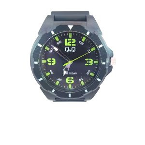 Q&Q Sporty Black & Lime Green Watch (Model: V30A-005VY)