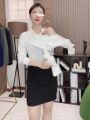 White V-neck Long Sleeve Shirt Women's Formal Workwear Anti-light Teacher Uniform No-iron Top Shoulder-line Polo Office Lady Style. 