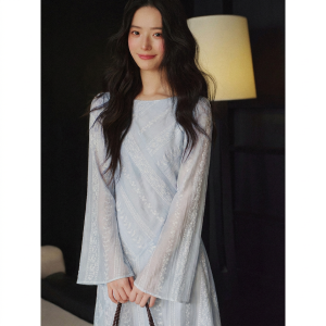 French Style Lyocell Sleeveless White Embroidery Straight Collar A-Line Long Dress