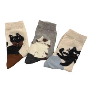 ถุงเท้าผู้หญิงทรงเข้ารูป ครึ่งแข้ง หนา ขนแกะ ทรงขากว้าง ถุงเท้าฤดูหนาว 3 คู่ ผ้าฝ้ายถัก เอวกลาง ระบายอากาศได้ดี