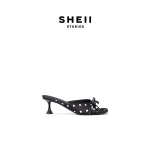 SHÉII | Dép Lười Kiểu Pháp Có Nơ Đầu Vuông Chấm Bi