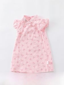 Summer New Style Pure Cotton Girls Dress Baby Toddler Princess Cheongsam Skirt Sweet Embroidery Floral Print Daily Wear