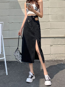 High Waist Asymmetrical A-Line Denim Mini Skirt Womens Summer New Design Slimming Side Slit Long Skirts Korean Style
