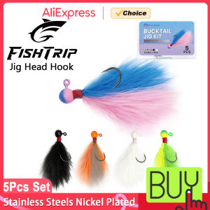 FishTrip Jig Head Hook Kit 5pcs Mixed-Color Crappie Fishing Jigs Kit Hand-Tied Marabou Jigs for Crappie Trout Saltwater