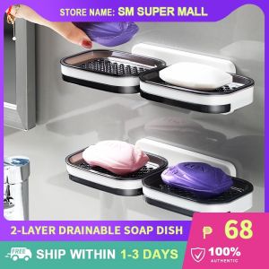 【Drainable】Double Layers Soap Dish Bathroom Soap Holder Wall Mounted Storage Rack Organizer Bathroom Accessories
