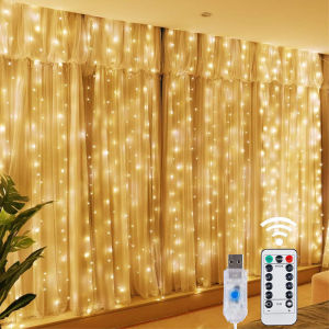 คริสต์มาสไฟ LED Fairy String Curtain ไฟ 8 โหมดรีโมท USB Festoon ตกแต่งคริสต์มาสสําหรับ Home Holiday โคมไฟปีใหม่
