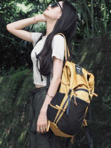 Womens Outdoor Flip-Cover Hiking Backpack Lightweight Foldable Dual-Shoulder Bag Nylon Material with Water Bottle Storage