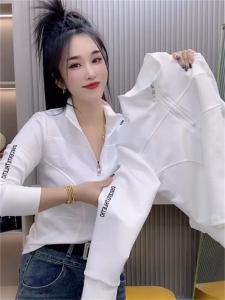 White Embroidered Letter Long Sleeve Sweatshirt Autumn Fashionable Ant Waist Womens Clothing Commute Style Slim Fit T-Shirt