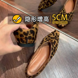 New Chinese Style Small Size Leopard Print Mary Janes Fairy Shoes Increased Height Flat Mouth Womens Fashion Shoes for Daily Use
