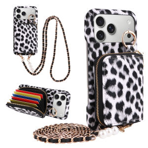 PU Leather Phone Case for Samsung Galaxy S26 S25 S24 S23 S22 S21 S20FE Ultra with Card Holder Stand Fashion Leopard Print Cover