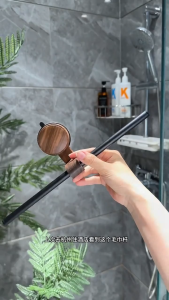 No Drill Suction Cup Towel Rack Walnut Wood Bathroom Bar Sturdy Shower Kitchen Holder