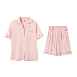 LUNILAI | Comfortable Pure Cotton Couple Sleepwear Short Sleeve Shirt Collar Home Clothes Summer Breathable Cotton Set For Men And Women