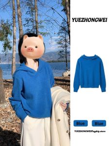 YUEZHONGWEI | Clay Blue Soft Loose Hooded Sweater