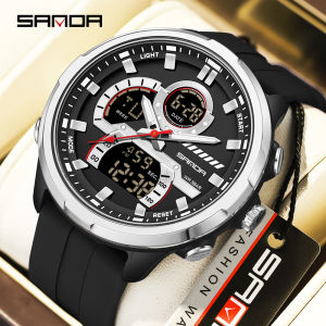 SNADA Mens Quartz Electronic Watch Dual Display Sports Multi Functional Waterproof LED Mens Quartz Electronic Watch 9077