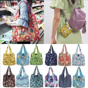 5pcs Reusable Foldable Grocery Shopping Bag / Large Flower Tote Bag / Waterproof Cute Gifts Cloth Bags / Environmental Colorful Printing Tote Bag