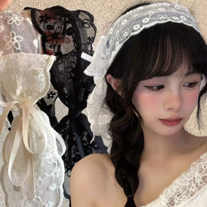 🔥Korean Sweet Lace Knot Wide Edge Hairband Bow Ribbon Wrap Vintage White Black Hair Clip Women Girls Hair Accessories