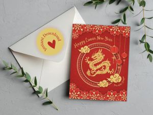 (25 Pcs) Kartu Ucapan Selamat Tahun Baru China (Imlek) Naga Kayu / Happy Chinese (Lunar) New Year Card Year of the Wood Dragon 2024