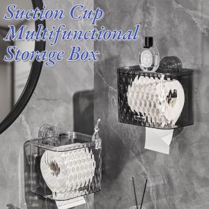 Suction Cup Multifunctional Storage Box Punch-Free Wall Mounted Bathroom Storage Rack Face Cloth Storage Holder Paper Extraction Box
