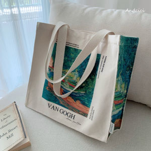 Andcici @ Art Museum Van Gogh Vaz River Oil Painting Zip Canvas Bags Large Shoulder Bag Student Schoolbag