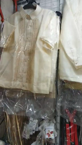 Polo Jacket Style Barong Tagalog Double Lining Pina Organza Computerized Design Random Embroid for Men