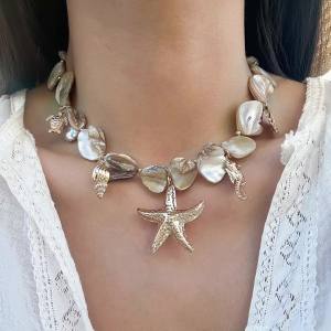 Ingemark | Vòng Cổ Dây Chuyền Không Đều Phong Cách Bohemian Dành Cho Nữ Trang Sức Thời Trang Mùa Hè Đi Biển Mặt Dây Chuyền Hình Sao Biển Ốc Biển Kiểu Choker Y2K