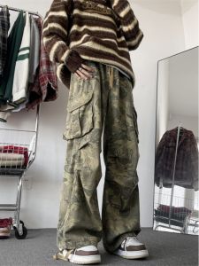 Camouflage Workwear Jeans Mens Autumn Winter New American Vibe High Street Loose Straight Leg Casual Long Trousers