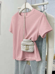 Basic Blue Cotton Short Sleeve T-Shirt Womens Summer Loose Fit round Neck Top Comfortable Breathable Casual Style