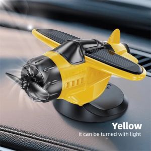 Solar Energy Powered Fighter Airplane Design Car Ornament Rotating Propeller Auto Interior Decoration Solar Aircraft Model