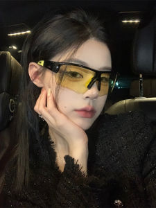 แว่นกันแดดสีเหลืองสไตล์เกาหลีสำหรับผู้ชายและผู้หญิง แว่นกันแดดสำหรับขี่จักรยานกลางแจ้งกันลมกันแดดป้องกันรังสียูวี แว่นกันแดดแบบลำลอง