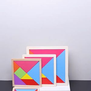 Children DIY Rainbow Tangram Intelligence Development Wooden Jigsaw Puzzle Educational Toys for Kids