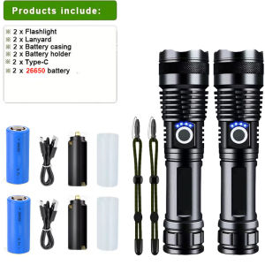 High Power LED Flashlight Super Bright Aluminum Alloy Rechargeable 26650 Battery Zoomable Flash Light for Camping