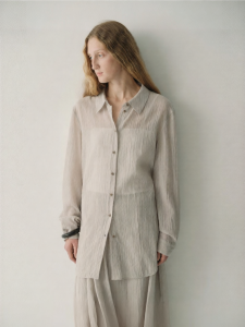 INSIS FEMME | Cotton Sheer Wrinkle Texture Literary Style Turn-Down Collar Long Sleeve Shirt