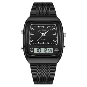Sanda | SANDA Men Watches Classic Business Waterproof Watch Military Man Sport Watch Digital Dual Display Watch Quartz LED Digital Clock