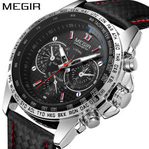 MEGIR 1010 Fashion Mens Quartz Watch Cool Casual Waterproof Leather Strap Watch Mens Clock No Timing relógios masculino
