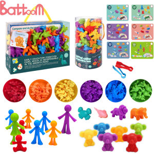 Montessori Rainbow Matching Sorting Counting Game Math Toys Animal Cognition Fine Motor Training Sensory Education Game For Kids