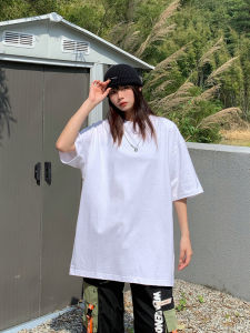 Original Pure Color Cotton Long Sleeve Loose Womens T-shirt Short Sleeve Base Shirt Inner Wear Black White Large Size Street Style