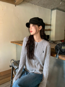 imimtuan | Áo Cardigan Len Thêu Mẫu Twisted Phong Cách Trường Học Hàn Quốc