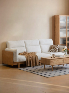 WEISHA | Living Room White Fabric and Solid Wood Sofa