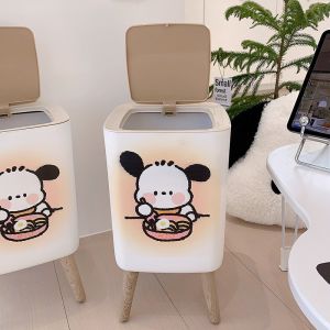 Pachat Dog Square Trash Can with Lid High Foot Kitchen Garbage Basket Elastic Lid Waste Paper Basket Creative Home Use