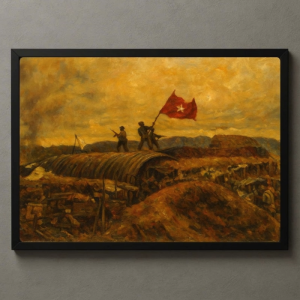 Tranh Nghệ thuật "Lá Cờ Tung Bay Trên Hầm De Castries" VIETSMART ART - Acrylic 45 x 60cm
