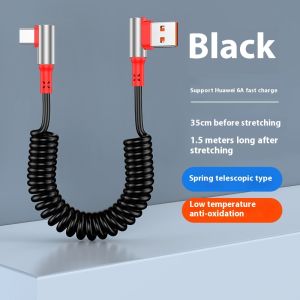 6A Spring Retractable Car Charger Adapter Cable Elbow USB to Type C Fast Charging Cable Phone Charger Cord For ios/Android